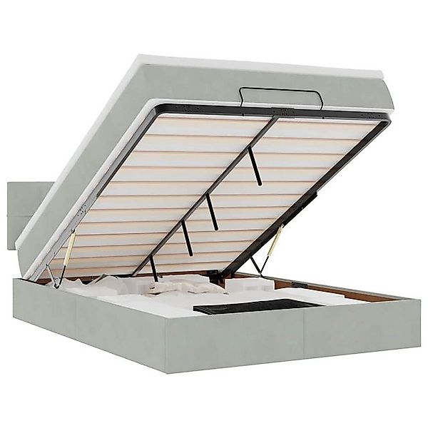 vidaXL Bett, Ottoman-Bett mit Matratze & LEDs Hellgrau 140x200 cm Samt günstig online kaufen