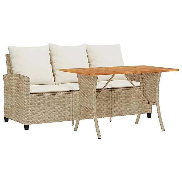 vidaXL Gartensofa 3-Sitzer mit Kissen & Tisch Beige Poly Rattan 4103858 günstig online kaufen