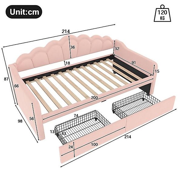 Merax Daybett (Einzelbett Schlafsofa, 1 tlg), Tagesbett 90x200cm mit 2 Schu günstig online kaufen