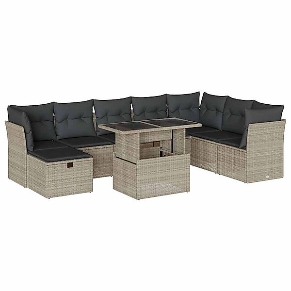 vidaXL 9-Tlg Garten-Sofagarnitur mit Kissen Hellgrau Poly Rattan 3274712 günstig online kaufen
