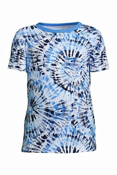 Gemustertes Kurzarm-Shirt mit Slub-Struktur, Größe: 122/128, Blau, Baumwoll günstig online kaufen