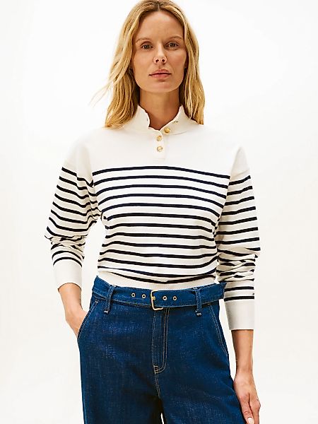 Tommy Hilfiger Strickpullover "CO JERSEY GOLD BTN MOCK-NK SWT", mit goldfar günstig online kaufen