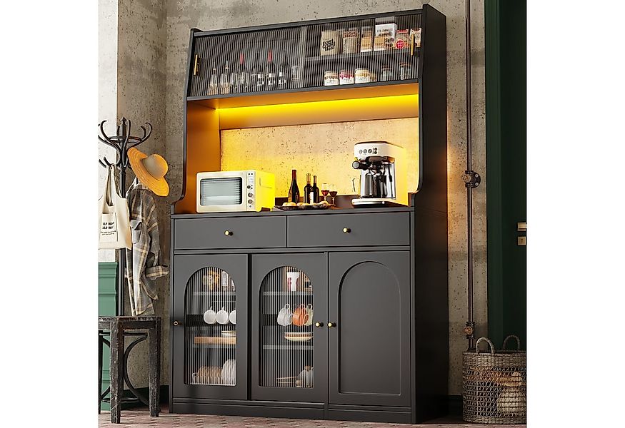 Flieks Küchenbuffet mit LED-Beleuchtung, Glas-Schiebetüren und Schubladen ( günstig online kaufen