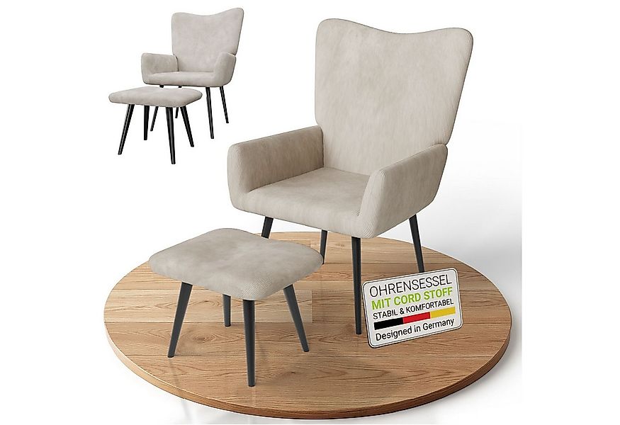 Juskys Ohrensessel Odense, Optionaler Hocker, große Rückenlehne, weicher St günstig online kaufen