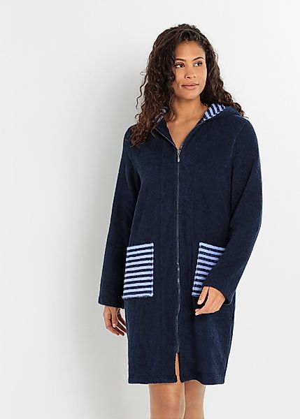 bonprix Bademantel, Midilänge, Baumwolle, Kapuze, Reißverschluss, günstig online kaufen