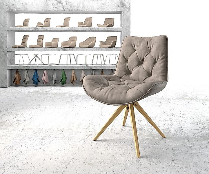 Esszimmerstuhl Taimi-Flex Mikrofaser Taupe Vintage Holzgestell kantig Natur günstig online kaufen