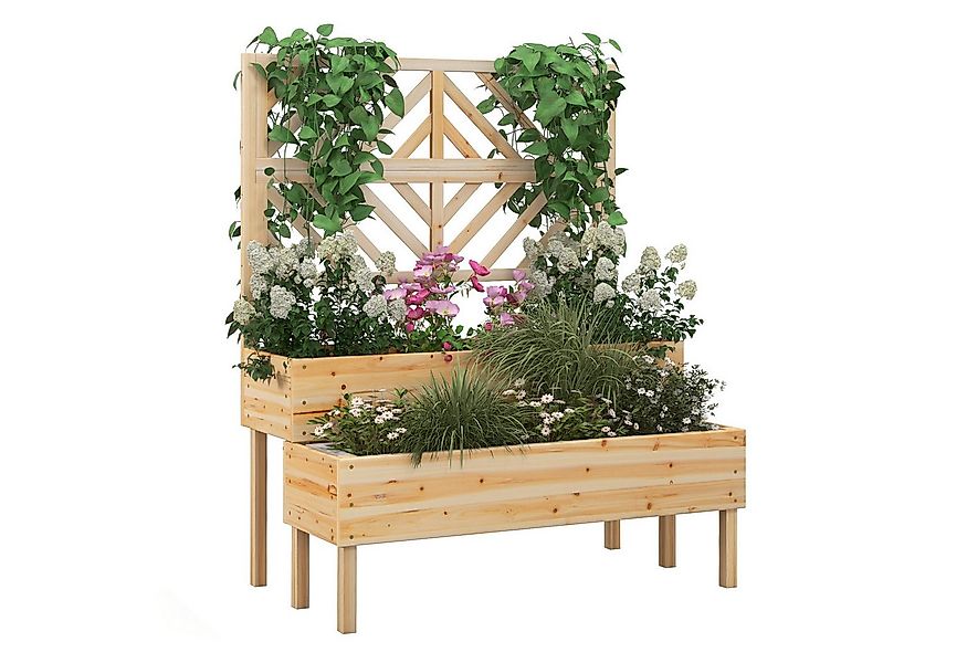 COSTWAY Hochbeet, mit Rankgitter, Spalier, Blumenkasten, aus Tannenholz, fü günstig online kaufen