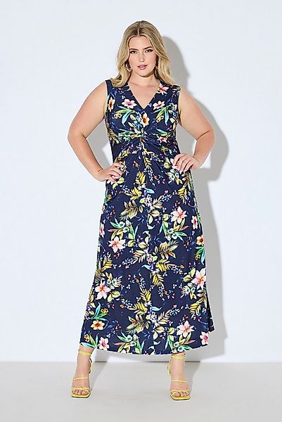 Ulla Popken Jerseykleid Jersey-Maxikleid Blütenmuster Drapierung günstig online kaufen