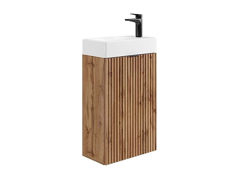 Handwaschbeckenschrank geriffelt - Tür wendbar - Holzfarben hell - 60 x 40 günstig online kaufen