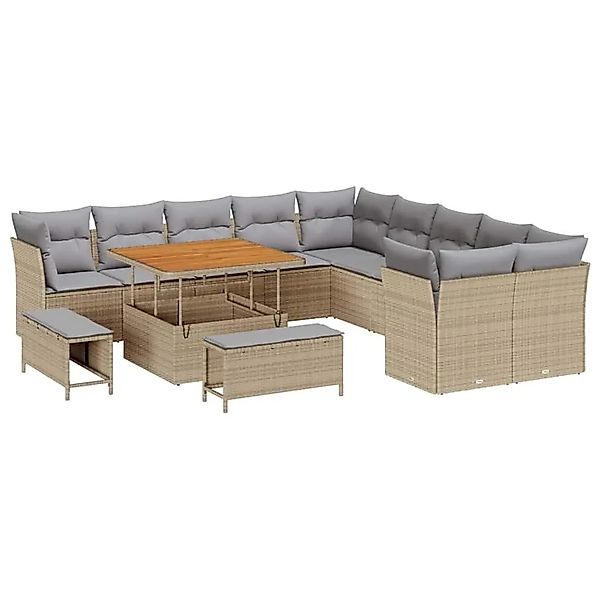vidaXL Gartensofa-set mit Kissen 13-Tlg Beige und Hellgrau Poly-Rattan 3363 günstig online kaufen