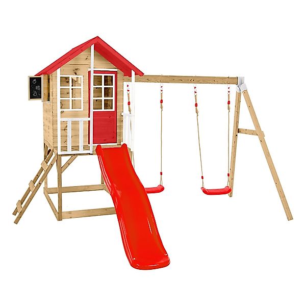 Zwerkules Spielhaus Lolla 3 m. Rutsche u. Schaukel 352 x 370 x 224 cm Rot F günstig online kaufen