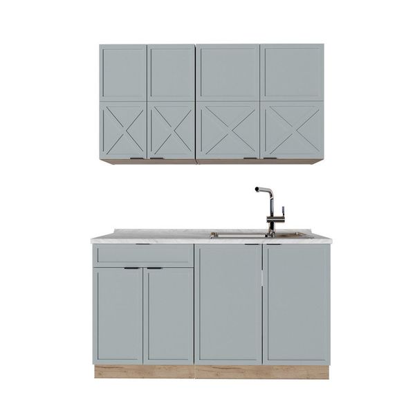 Vicco Küchenzeile Fame-Line, Hellblau-grau/Goldkraft Eiche/Goldkraft Eiche, günstig online kaufen