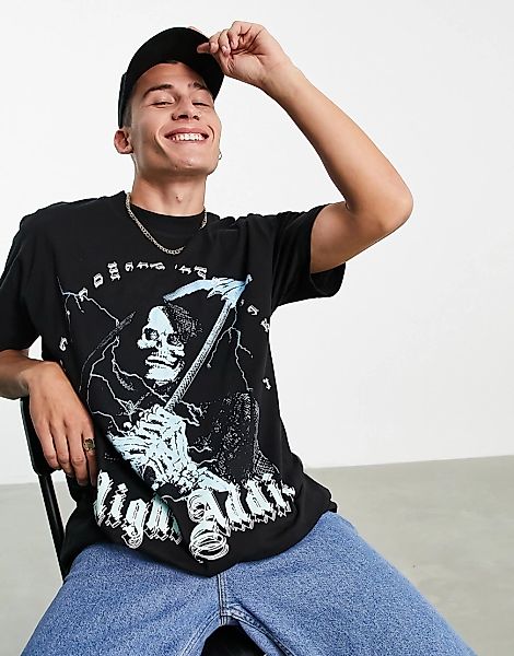 Night Addict – T-Shirt mit Sensenmann-Schwarz günstig online kaufen