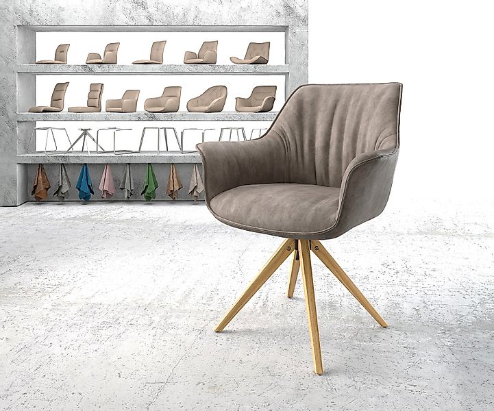 Esszimmerstuhl Keila-Flex mit Armlehnen Mikrofaser Taupe Vintage Holzgestel günstig online kaufen