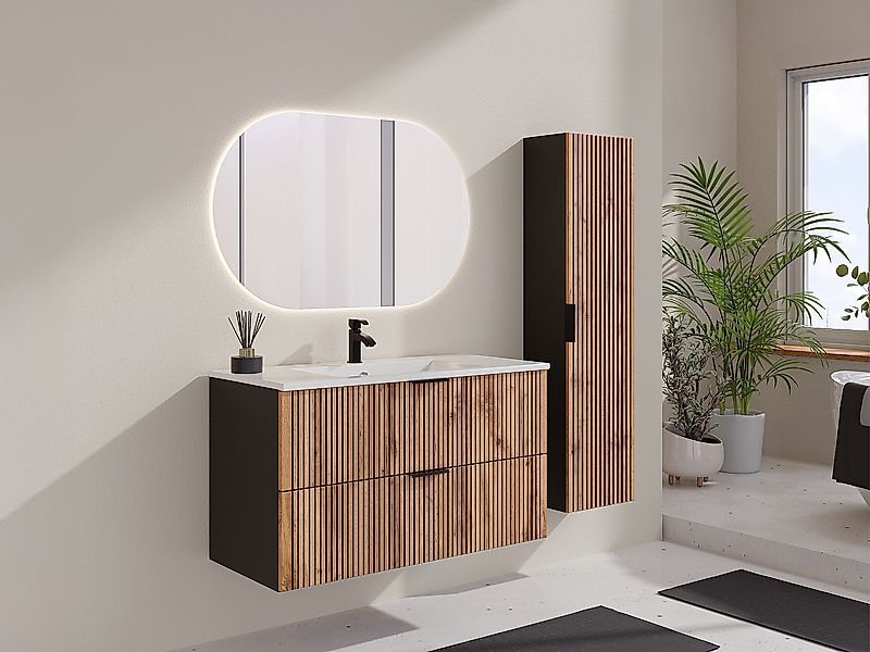 Waschbeckenunterschrank hängend mit Einbauwaschbecken & Badhochschrank - St günstig online kaufen