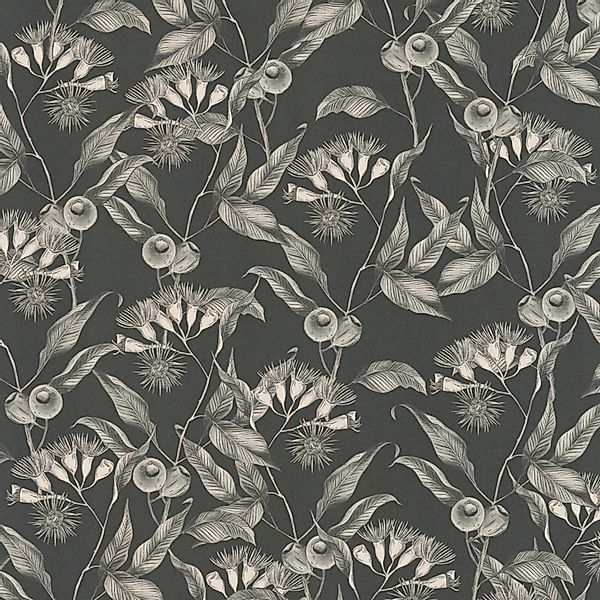 PROFHOME 394302-GU Blumen Tapete Floral Matt Schwarz Weiß Grau 0,53 m x 10, günstig online kaufen