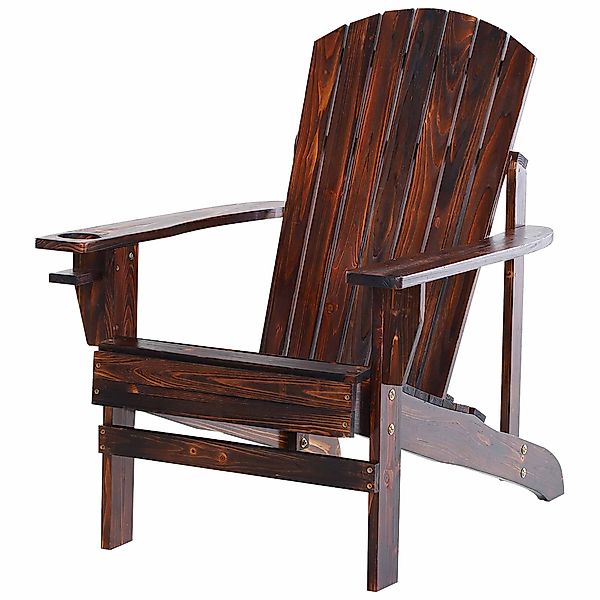 Outsunny Adirondack Gartenstuhl mit Becherhalter, Massivholz verkohlt, 72,5 günstig online kaufen