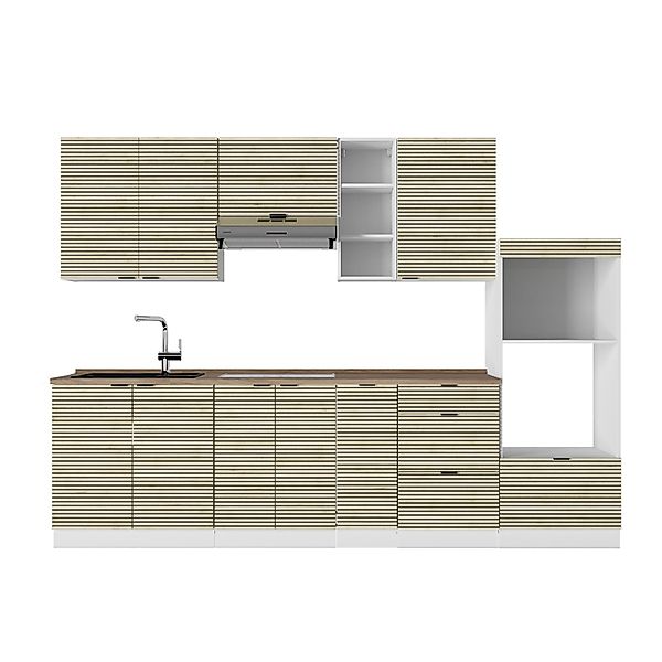 Vicco Fame-Line Küchenzeile Eiche Paneel/Weiß 280 cm AP Eiche günstig online kaufen