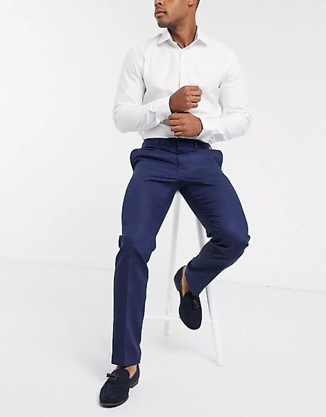 Burton Menswear – Schmal geschnittene Anzughose aus Leinen in Mittelblau günstig online kaufen