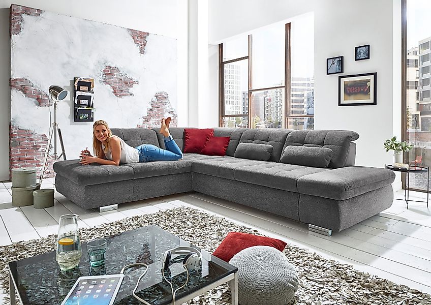 Die PlanBar Ecksofa "MP-IN17004 L-Form" wahlweise mit Bettfunktion, Sitztie günstig online kaufen