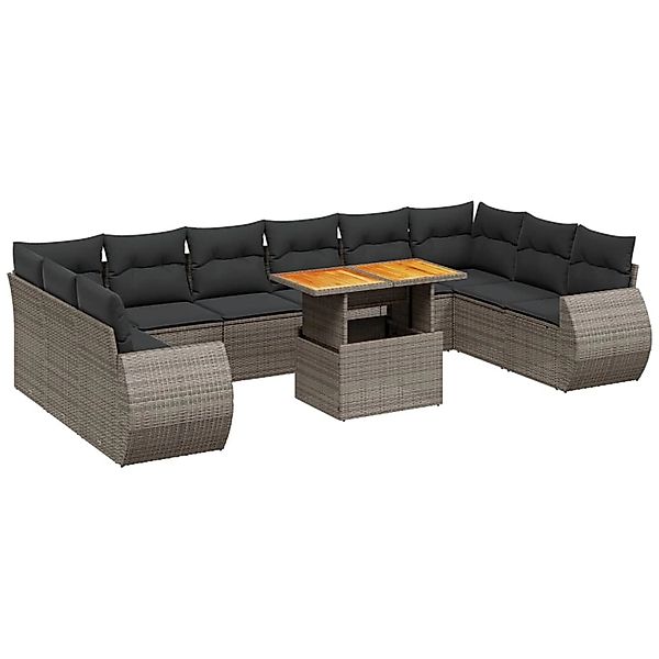 vidaXL 11-Tlg Garten-Sofagarnitur mit Kissen Grau Poly Rattan 3272369 günstig online kaufen