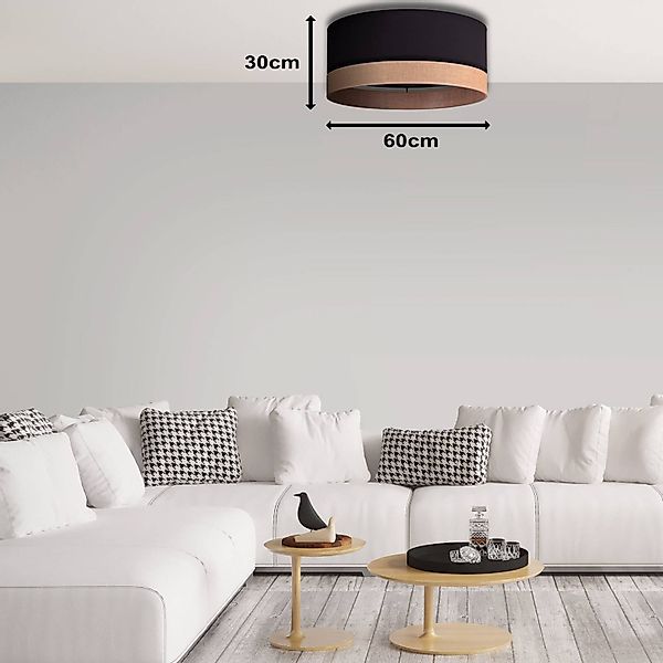 Euluna Levo Deckenleuchte, Ø 60 cm, jute/schwarz günstig online kaufen