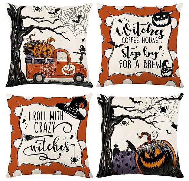 Rosnek Kissenbezug 4 Stück, Halloween-Motiv, Leinen, für Bett Sofa Deko, (4 günstig online kaufen