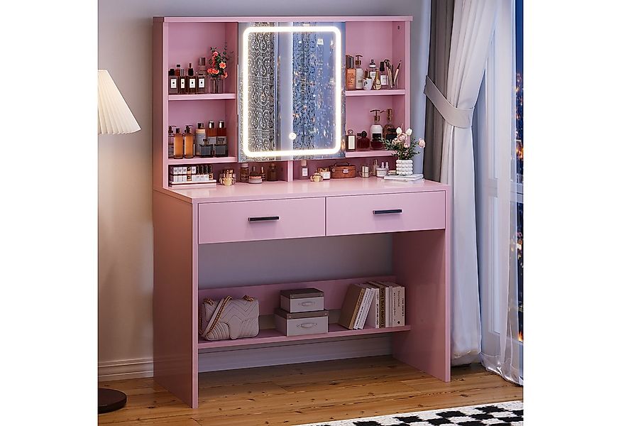 HOMALL Schminktisch Schminktisch mit Spiegel und LED 2 Schubladen und 6 Abl günstig online kaufen