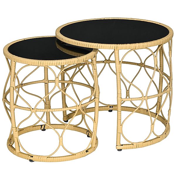 Outsunny Rattan Beistelltisch 2er-Set mit Glasplatte Stapelbar günstig online kaufen
