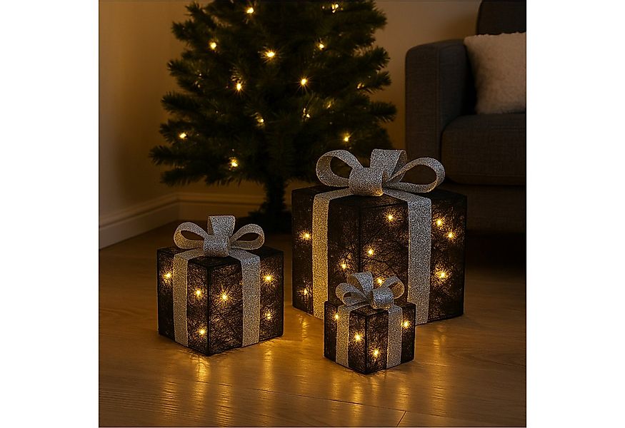 Gravidus LED Dekofigur 3er Set LED Geschenkboxen warmweiß Timer Batterie sc günstig online kaufen