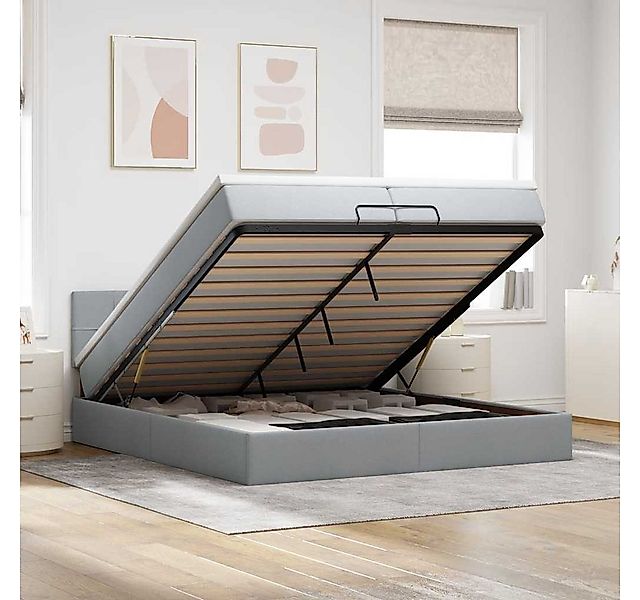 vidaXL Bett, Ottoman-Bett mit Matratzen & LEDs Hellgrau 200x200 cm Stoff günstig online kaufen