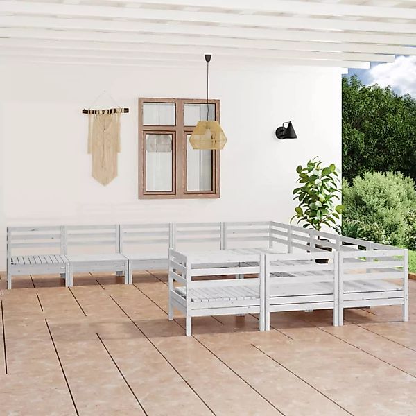 11-tlg. Garten-lounge-set Weiß Massivholz Kiefer günstig online kaufen