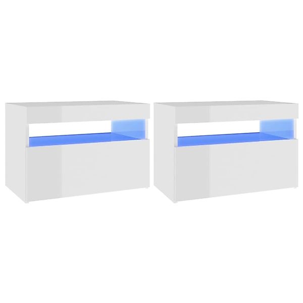 vidaXL Nachttische mit LED-Leuchten 2 Stk Hochglanz-Weiß 60x35x40cm günstig online kaufen