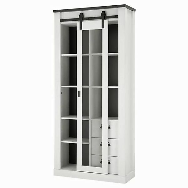 Vitrinenschrank SHELTON-61 in Pinie weiß Nb. mit anthrazit, B/H/T: ca. 93/2 günstig online kaufen