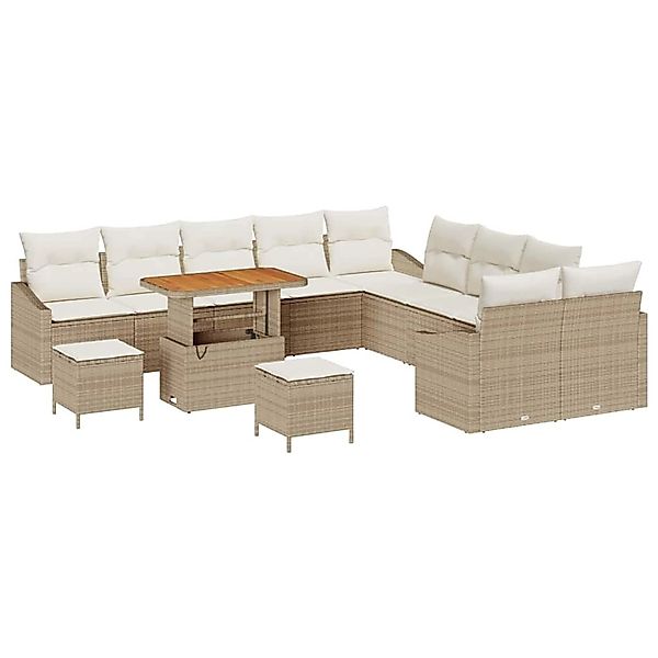vidaXL Garten-Sofa-Set mit Kissen 13-Tlg Beige Poly Rattan 3362716 günstig online kaufen