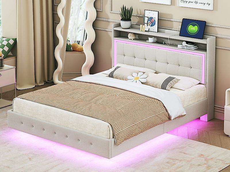 SeedWave Polsterbett Leinenstoff-Polsterbett mit Schwebendes Design günstig online kaufen