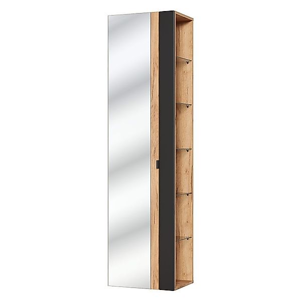 Lomadox Hochschrank TOSKANA-BLACK-56 Badezimmer mit Spiegel günstig online kaufen