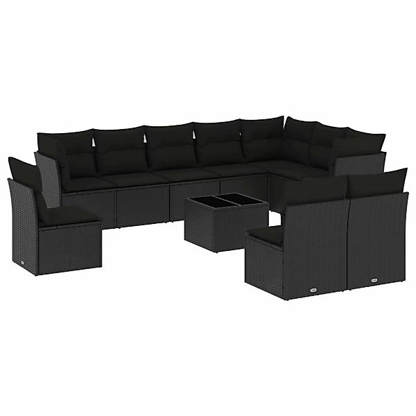 vidaXL 11-tlg Garten-Sofagarnitur mit Kissen Schwarz Poly Rattan Modell 44 günstig online kaufen