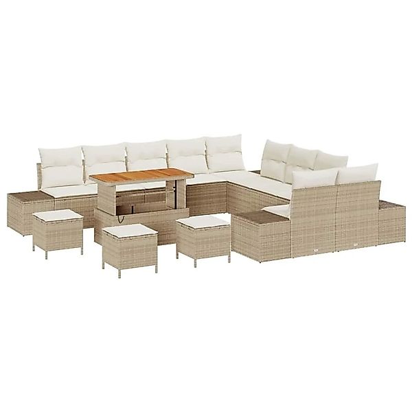 vidaXL Gartensofa-Set mit Kissen mit Speicher 14 Stk Beige Poly Rattan 3364 günstig online kaufen