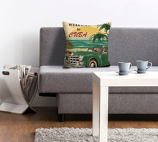 queence Dekokissen "Welcome to Cuba" mit Schriftzug und Auto, Kissenhülle o günstig online kaufen