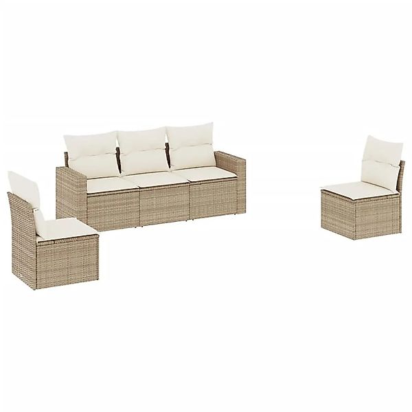 vidaXL 5-Tlg Garten-Sofagarnitur mit Kissen Beige Poly Rattan 3251125 günstig online kaufen