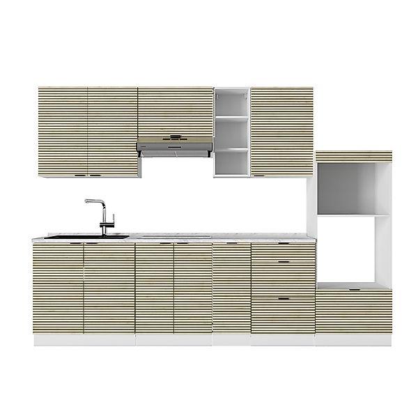 Vicco Fame-Line Küchenzeile Eiche Paneel/Weiß 280 cm AP Marmor günstig online kaufen