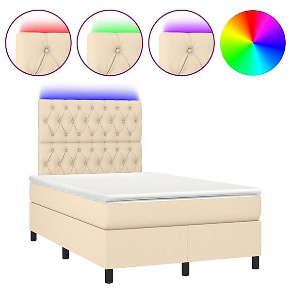 vidaXL Boxspringbett Boxspringbett mit Matratze LED Creme 120x200 cm Stoff günstig online kaufen