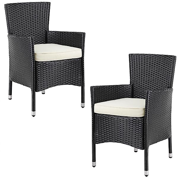 Polyrattan Gartenstuhl 2er-Set Schwarz/Creme stapelbar günstig online kaufen