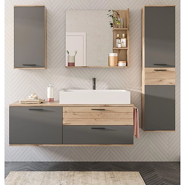 Inn.Furn Badmöbel-Set Eiche Grau 5-teilig 192 cm Hängend mit Soft-Close Tom günstig online kaufen