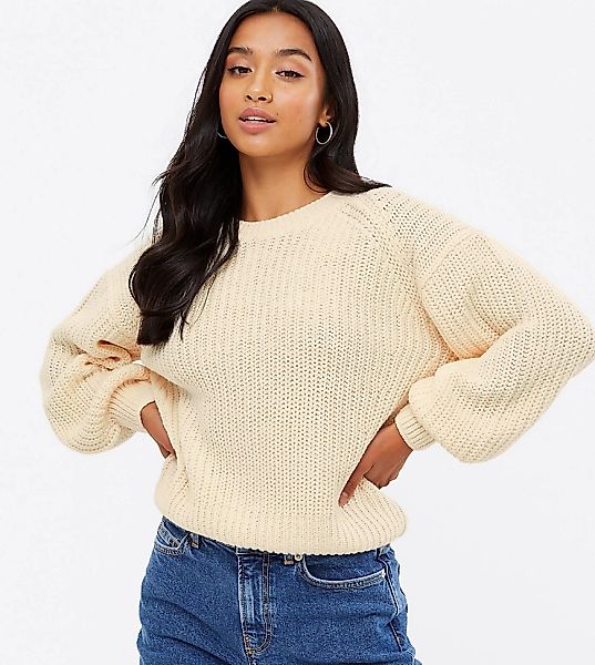 New Look Petite – Pullover in Creme mit voluminösen Ärmeln-Weiß günstig online kaufen