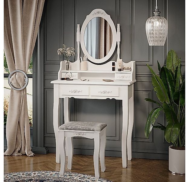 Vicco Schminktisch Meghan, Weiß, 75 cm mit Hocker günstig online kaufen