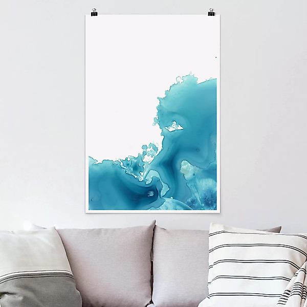 Poster - Hochformat Welle Aquarell Türkis II günstig online kaufen