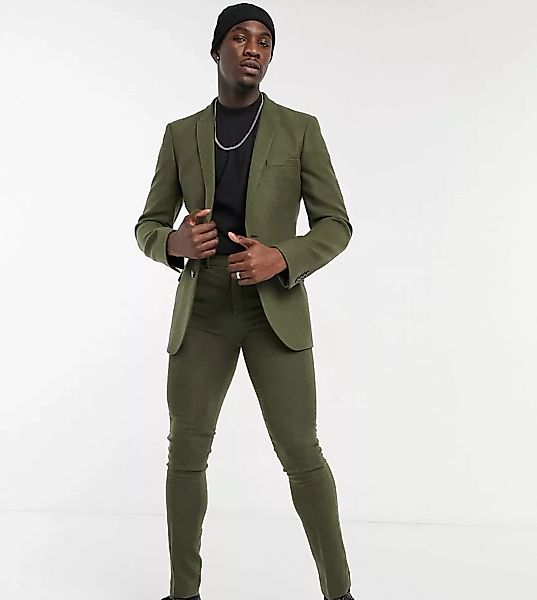 ASOS DESIGN Tall – Eng geschnittene Twill-Anzughose aus Wollmischung in Kha günstig online kaufen