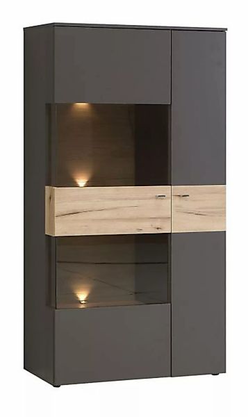 Highboardvitrine L inkl Beleuchtung Como von Forte Wolfram Grau / Planked E günstig online kaufen